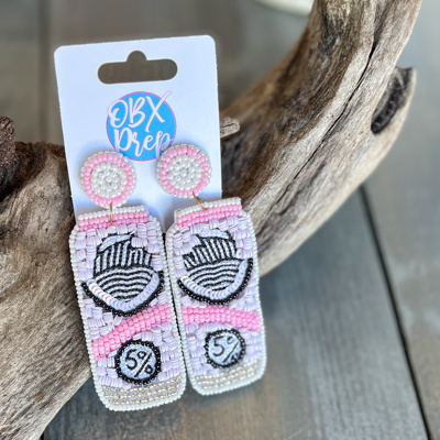 Handmade Seed Beaded White Claw Seltzer Drink Earrings 🍋🥂✨