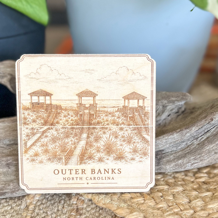 Outer Banks Heritage Engraved Wood Coasters | OBX Landmark Collection