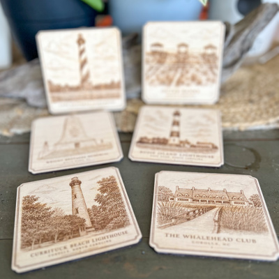 Outer Banks Heritage Engraved Wood Coasters | OBX Landmark Collection
