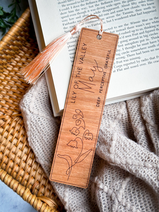 Personalized Birth Flower Bookmark | Engraved Wood Birth Month Bookmark with Tassel | Custom Name Book Lover Gift