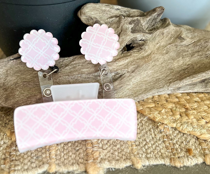 Pink Trellis Hair Claw | Preppy Pink & White Hair Clip | Coastal Hair Accessory | Large Acrylic Hair Claw