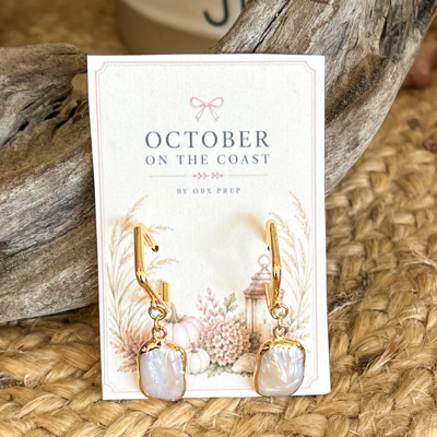 October on the Coast Baroque Pearl Earrings | Gold Square Huggie Hoops | Natural Pearl Drop Earrings | Coastal Fall Jewelry