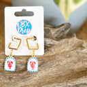  Preppy Lobster Drop Earrings | Gold Square Huggie Hoops | Red White & Blue Coastal Earrings | Outer Banks Jewelry