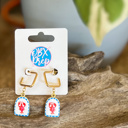  Preppy Lobster Drop Earrings | Gold Square Huggie Hoops | Red White & Blue Coastal Earrings | Outer Banks Jewelry