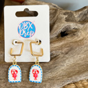  Preppy Lobster Drop Earrings | Gold Square Huggie Hoops | Red White & Blue Coastal Earrings | Outer Banks Jewelry