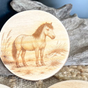 Corolla Wild Pony  Outer Banks Wildlife Wood Coasters | Blue Crab, Oyster, Sea Turtle & Corolla Wild Horse | Engraved OBX Coaster Set