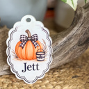  Personalized Halloween Basket Tag | Pumpkin & Gingham Bow Acrylic Tag | Custom Trick or Treat Basket Name Tag | Kids Halloween Gift