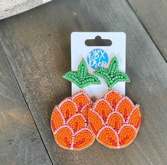 Preppy Pineapple Beaded Dangle Earrings 