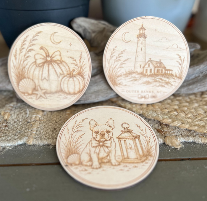 October on the Coast Wood Coaster Set | Engraved Baltic Birch Coastal Fall Coasters | Cozy Fall Home
