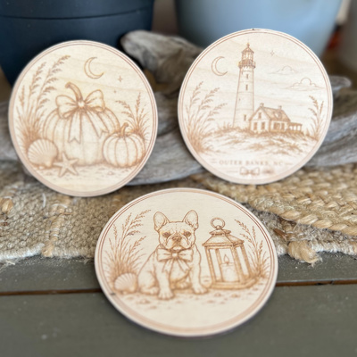 October on the Coast Wood Coaster Set | Engraved Baltic Birch Coastal Fall Coasters | Cozy Fall Home
