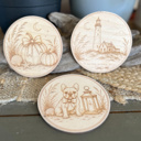  October on the Coast Wood Coaster Set | Engraved Baltic Birch Coastal Fall Coasters | Cozy Fall Home