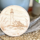 Lighthouse by Moonlight October on the Coast Wood Coaster Set | Engraved Baltic Birch Coastal Fall Coasters | Cozy Fall Home