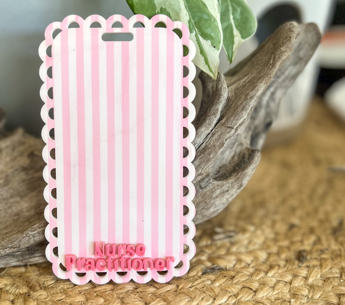 Personalized Scalloped Badge Buddy | Coastal Badge Reel Backer | Nurse Badge Buddy | Teacher Badge Tag | Preppy Coastal Name Badge