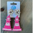  Pink Lighthouse Handmade Seed Beaded Dangle Earrings.