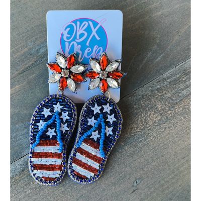 Patriotic Handmade Red White and Blue Flip Flop Earrings