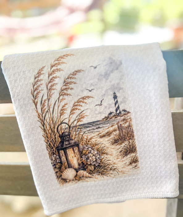 Coastal Lighthouse Waffle-Weave Kitchen Towel