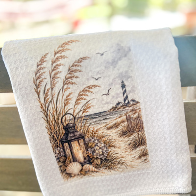 Coastal Lighthouse Waffle-Weave Kitchen Towel
