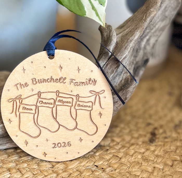Personalized Family Stocking Ornament | Engraved Baltic Birch Christmas Keepsake