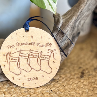 Personalized Family Stocking Ornament | Engraved Baltic Birch Christmas Keepsake