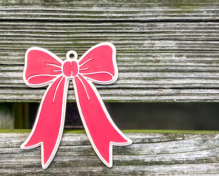 Personalized Bow Christmas Ornament, Pink and Red Preppy Ornament, Striped Acrylic Bow, Custom Name Christmas Keepsake