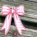 Pink/White Stripe w Red Edge Personalized Bow Christmas Ornament, Pink and Red Preppy Ornament, Striped Acrylic Bow, Custom Name Christmas Keepsake