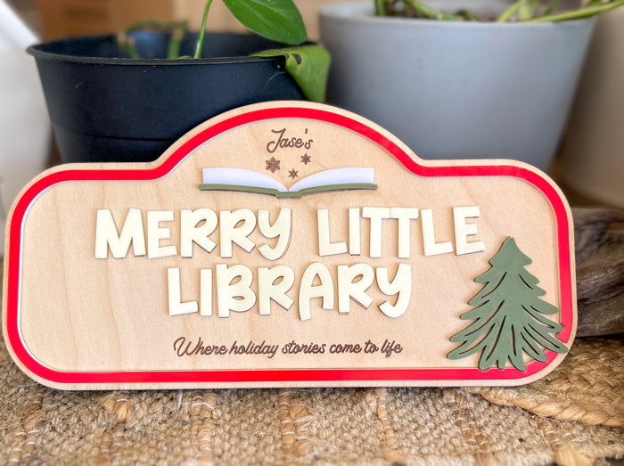 Personalized Merry Little Library Sign | Kids Christmas Reading Nook Decor | Pretend Play Library | Custom Holiday Book Sign