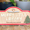  Personalized Merry Little Library Sign | Kids Christmas Reading Nook Decor | Pretend Play Library | Custom Holiday Book Sign