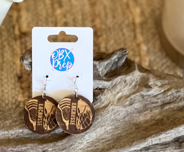 Engraved Lacrosse Earrings – Golden Oak Birch Wood