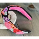  Pink Red Roses Embroidered Seed Beaded Top Knot Headband 