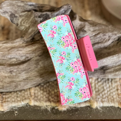 Tropical Floral Hair Claw | Soft Blue & Pink Print | Handmade in OBX