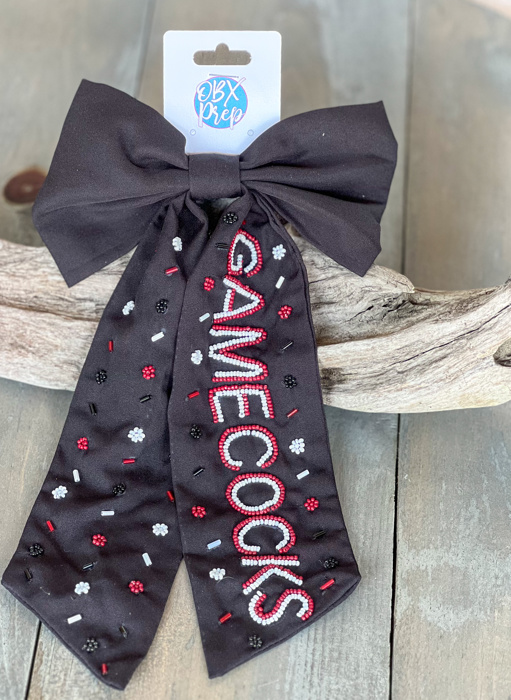 Handmade Beaded "Gamecocks" Hair Bow – Game Day & School Spirit Accessory ❤️⚡🐔