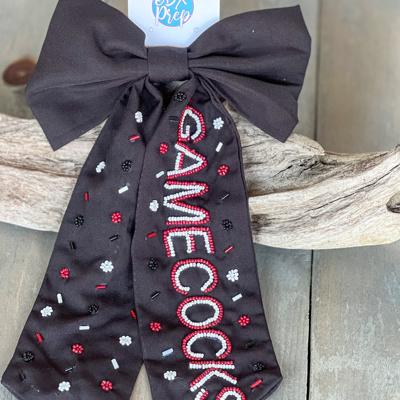 Handmade Beaded "Gamecocks" Hair Bow – Game Day & School Spirit Accessory ❤️⚡🐔