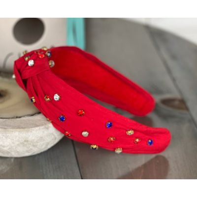 Independence Day Jeweled Top Knot Red Headband 