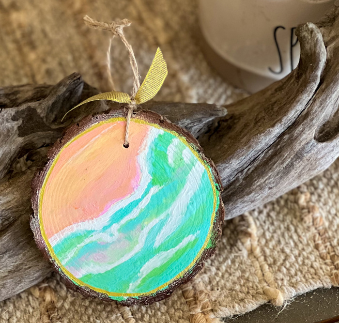 Hand-Painted Coastal Ornament Set | Grandmillennial Preppy Christmas Decor | OBX Handmade Wood Slices