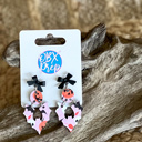  Spooky Coquette Pink Halloween Bat Earrings