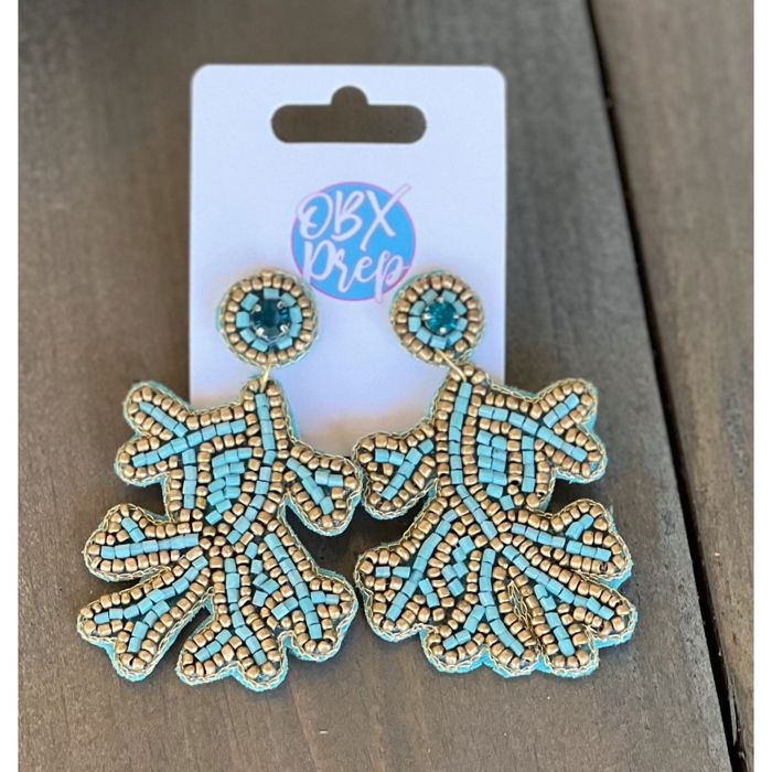 Beach Coral Blue Nautical Preppy Seed Beaded Earrings