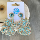  Beach Coral Blue Nautical Preppy Seed Beaded Earrings