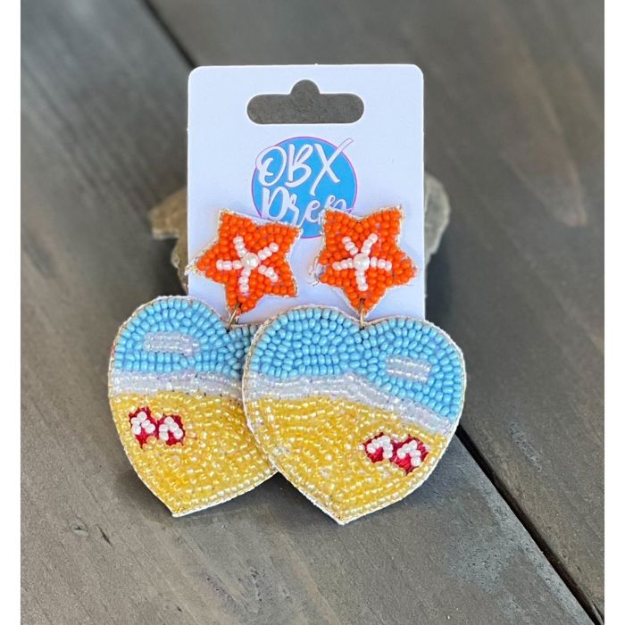 Beach Love Starfish Seed Bead Dangle Earrings- OBX Style Coastal Grandmother