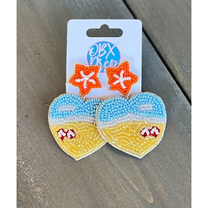 Beach Love Starfish Seed Bead Dangle Earrings- OBX Style Coastal Grandmother