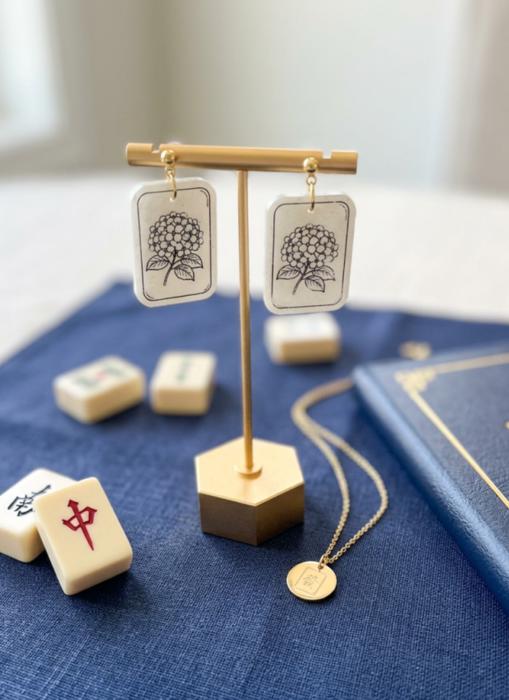 Mahjong Tile Earrings | Pearl Ivory Acrylic | Gold Stud Earrings | Handmade Mahjong Jewelry