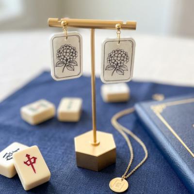 Mahjong Tile Earrings | Pearl Ivory Acrylic | Gold Stud Earrings | Handmade Mahjong Jewelry