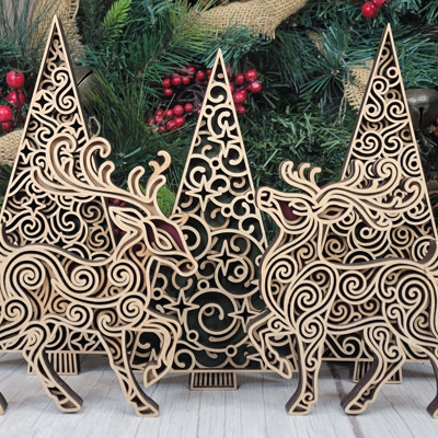 Modern Christmas Décor Collection | Baltic Birch Reindeer & Tree Set | OBX Made Minimalist Holiday Decorations
