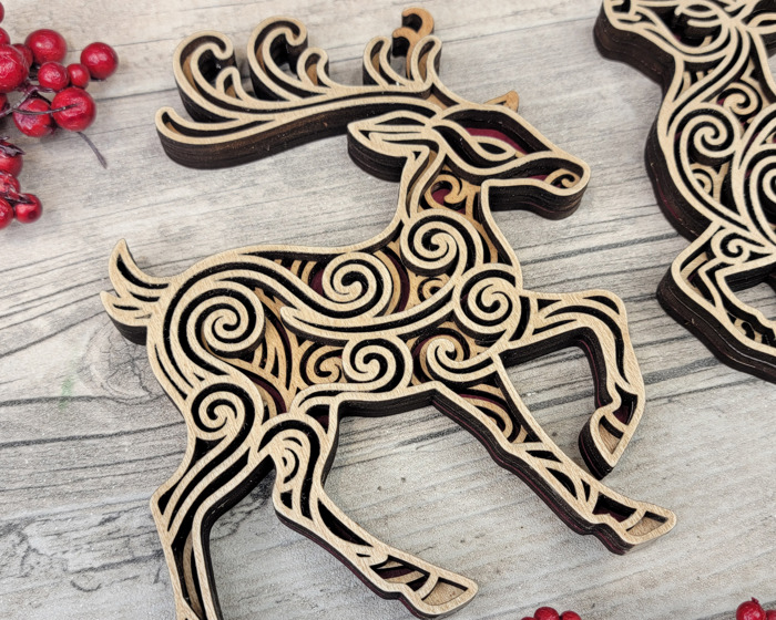 Modern Christmas Décor Collection | Baltic Birch Reindeer & Tree Set | OBX Made Minimalist Holiday Decorations
