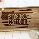  Patriotic Charcuterie Board Snacks and Freedom Tray, America 250 BBQ Serving Tray, Engraved Acacia Wood Snack Board OBX