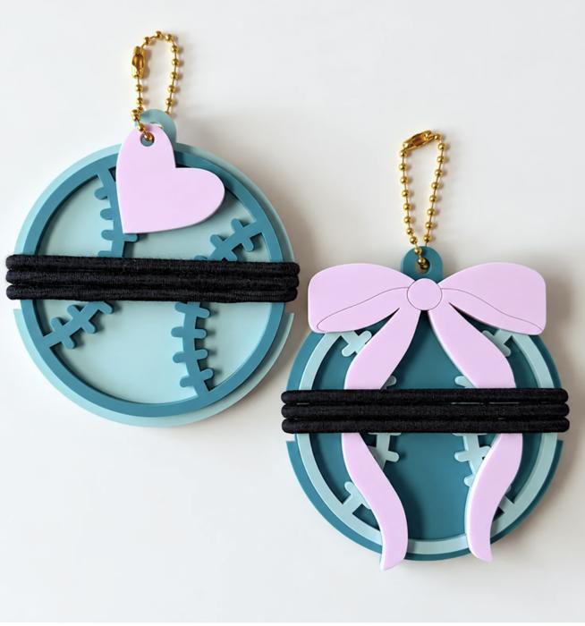 Set of 2 Personalized Hair Tie Holder Keychains - Sports