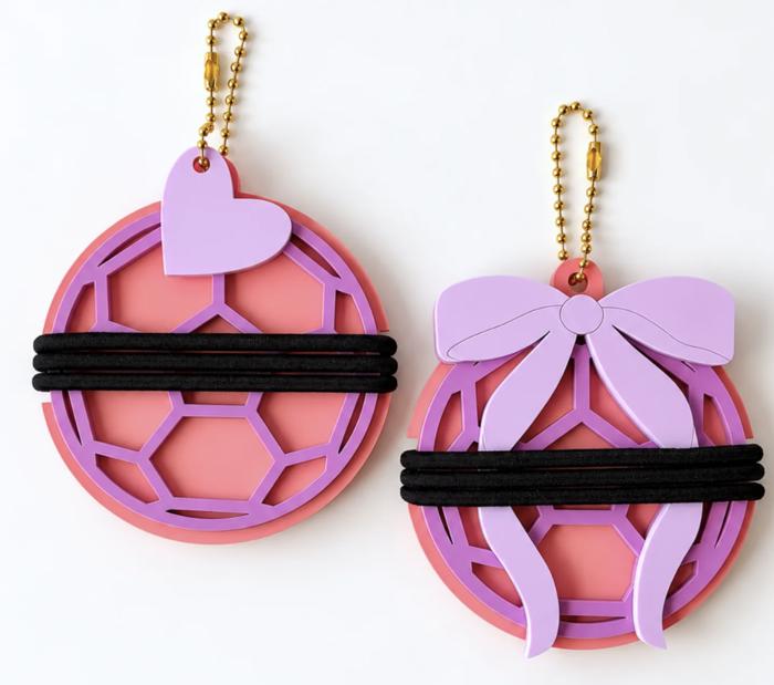 Set of 2 Personalized Hair Tie Holder Keychains - Sports