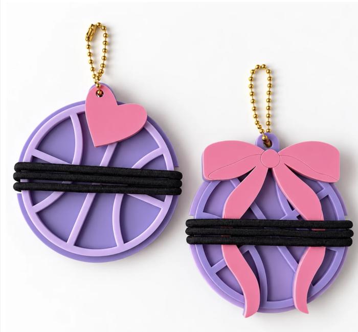 Set of 2 Personalized Hair Tie Holder Keychains - Sports