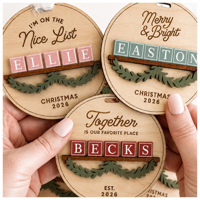 Personalized Christmas Ornament Bar | Choose Your Design & Letter Blocks