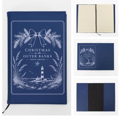 Christmas on the Outer Banks Journal | Engraved Leatherette Notebook | Refillable Coastal Christmas Gift