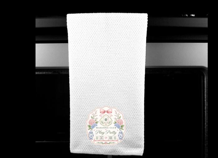 Mahjong Tea Towel | Play Pretty Waffle Weave Kitchen Towel | Mahjong Hostess Gift | Sublimated Microfiber Kitchen Towel